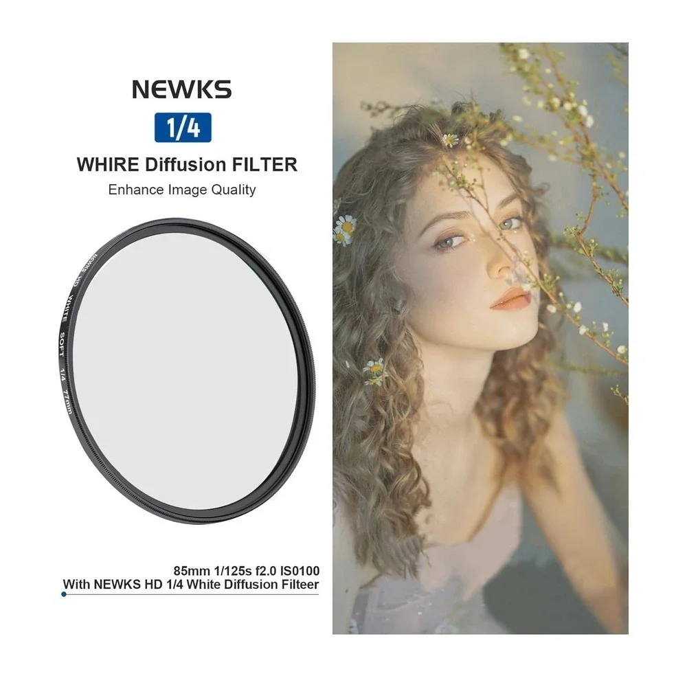 NEWKS 82mm Soft White Diffusion 1/4‎ Filter Mist Dreamy Cinematic Effect Filter